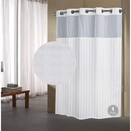 QKHook Shower Curtain with Snap in Liner 1 Pack 71x74 Inch Herringbone Pattern Fabric Water Resistant