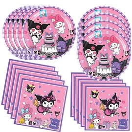 ARWANG 40Pack Kuromis birthday Party Supplies include 20 plates, 20 napkins for the Kuromi party decoration
