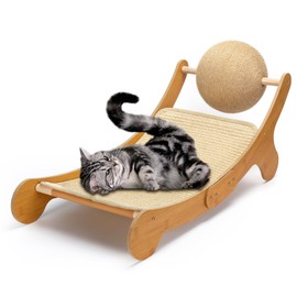 Cat Hammock Chair, Cat Scratcher Lounge, 3 in 1 Cat Mini Beach Chair with Toy Ball, Cat Beds with Removable Sisal Pad for Indoor Cats, Rabbit