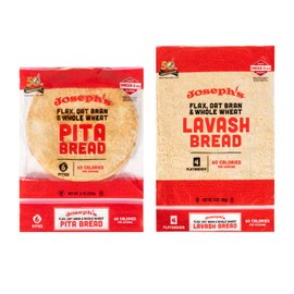 Joseph's 2-Pack Value Variety Bundle, Flax Oat Bran Whole Wheat Lavash Bread (4 Lavash Squares Total) and Pita Bread (6 Pita Loaves Total), Fresh Baked