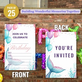 WENFLY Birthday Party Invitations Ocean Card Kit - 25 Pcs 4x6 Inch Dreamy Sweet Colorful Balloons for Girl Teens Kids