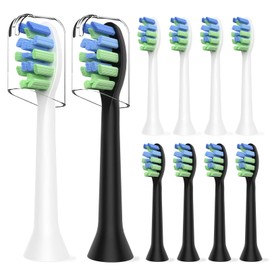 Replacement Brush Heads Compatible with 7am2m AM101/AM105 Sonic Electric Toothbrush - Medium Bristles Toothbrush Refills Compatible with 7am2m, 10 Count, White and Black