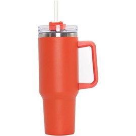 +Bella 40 oz Tumbler with Handle and Straw Lid Insulated Cup Reusable Stainless Steel Water Bottle Travel Mug Cupholder Friend Gifts for Women Men Him Her. Trek Collection. Orange.