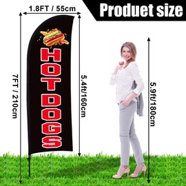 Buryeah 2 Sets Hot Dogs Feather Flag Kit 7 x 5.4 ft Hot Dogs Swooper Flag Pole Kit with Pole Ground Stake and Portable Bag Hot Dog Sign for Restaurant Advertising Business Outside Ground (Black)