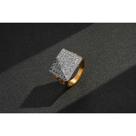 Two-Tone Gold Plated CZ Pyramid Ring – Size 12 Statement Ring for Men – Gold Plated Fashion Jewellery – Bold Modern Design – Cubic Zirconia Sparkle – Gift for Him – Bling King London