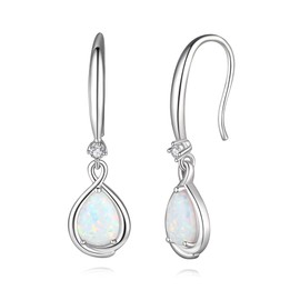 FANCIME 925 Sterling Silver Hanging Earrings with Synthetic Opal, Drop Infinity Cubic Zirconia Opal Earrings for Women, Gifts Jewellery for Women Girls, Cubic Zirconia, Opal