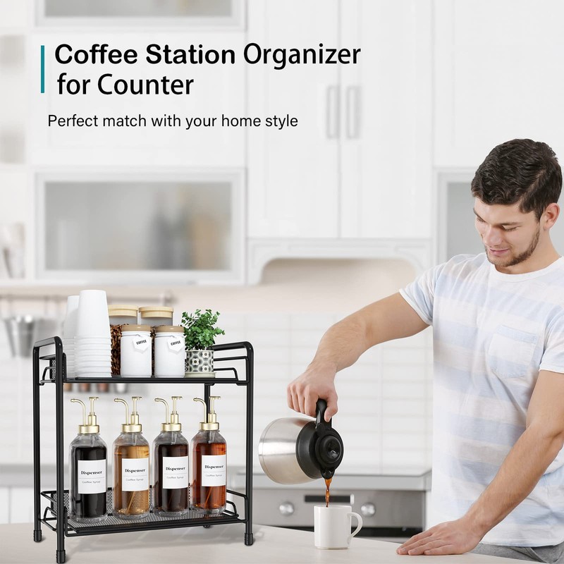 BOKIOVIN Coffee Station Organizer Cabinet, Coffee Bar Accessories Organizer for