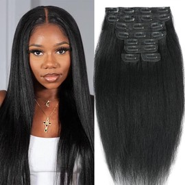 Yaki Straight Clip ins for Black Women Full Head unprocessed Brazilian Remy Human Hair Extensions 100g18 Inch Seamless Clip ins Human Hair with 20Clips Double Weft Natural Black