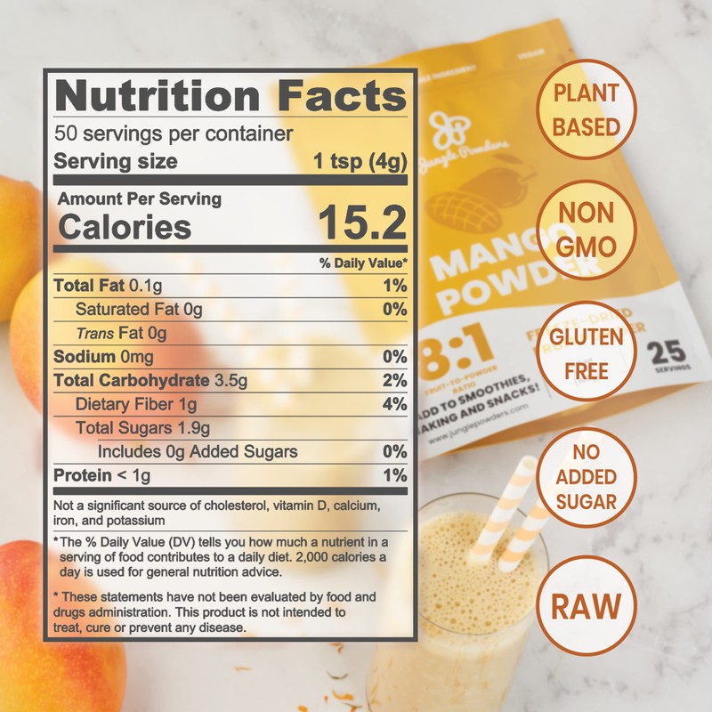 Jungle Powders Freeze Dried Mango Powder 7 Ounce Bag, Fruity