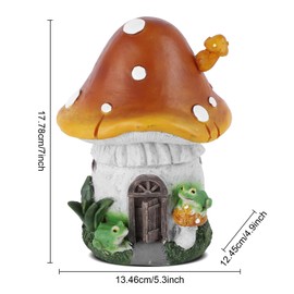 7" Mushroom Solar Lights Outdoor, Toad House for Outside Garden Decor, Solar Mushroom Lights Outdoor with Frog Landscape Decorations for Garden Yard Lawn Ornament, Cute Outdoor Fairy House Gift