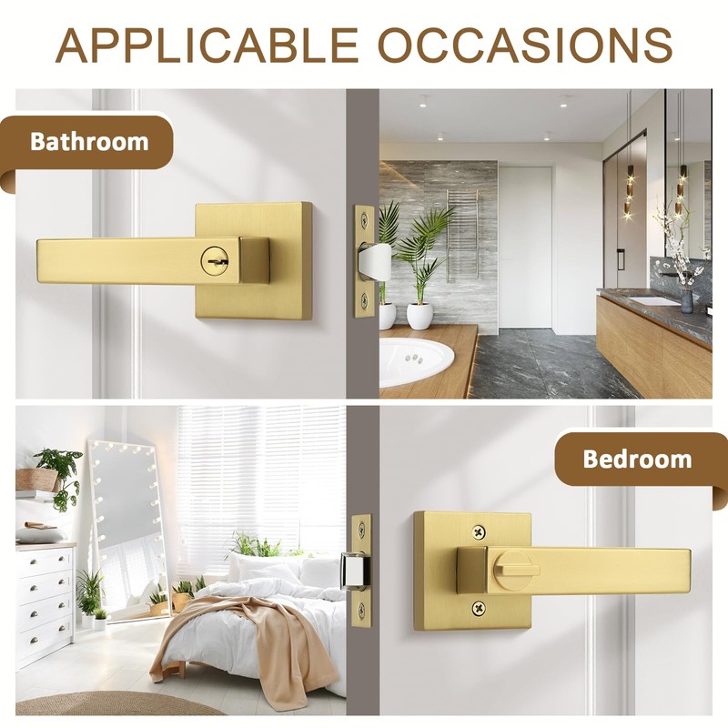 Probrico 5 Pack Gold Entry Door Handles,Satin Brass Heavy Duty