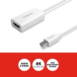 Staples TECH Mini DisplayPort to HDMI Audio/Video Adapter, Male to Female, White (ST62353)