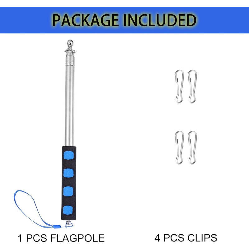 Difounmas 2.5 m Telescopic Flagpole Set, Handheld Telescopic Flagpole, Blue
