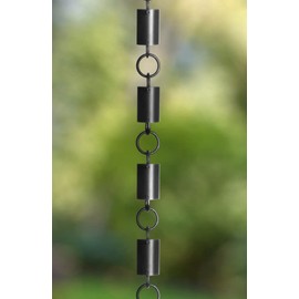 Monarch Rain Chains 18108 Aluminum Cylinder Rain Chain, 8-1/2 Feet Length Replacement Downspout for Gutters, Black Powder Coated