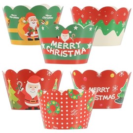 JOINPAYA 6pcs Christmas Cupcake Wrappers: Xmas Party Santa Claus Cupcake Baking Cup Decorations for Christmas Party Party Favors