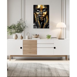 KPLUNDO African American Wall Art Abstract Women Canvas Prints Black and Gold Girl Picture Modern Artwork Home Decor for Living Room Bedroom Bathroom Office(Art-4,16.00x24.00 inch)