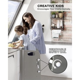 Heypappy Toddler Standing Tower, 3 Levels Adjustable Height Toddler Stool Helper with Removable Safety Rail, Closed Back & Anti-Slip Strips, Wooden Kids Step Stool for Learning