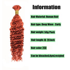 50g Human Braiding Hair Deep Wave 20inch Ombre Braiding Hair 1 Bundles/Pack Curly Bulk Human Hair for Braiding Wet and Wavy No Weft 350 Human Braiding Hair for Micro Braids