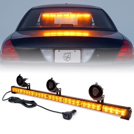 Xprite 31.5 Inch Amber LED Emergency Traffic Advisor Strobe Light Bar, 21 Flashing Patterns w/Suction Cup Mount, Windshield Deck Caution Warning Hazard Safety Lightbar for Construction Vehicles Trucks