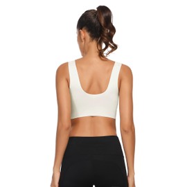 WOWENY Seamless Bras for Women Sleep Leisure Sports Yoga Bra Padded Wireless Thin Soft Comfy Pullover Tops Back Smoothing Comfort with Support (White, L)