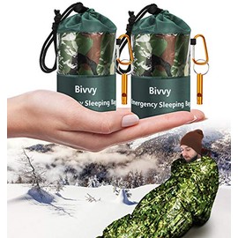 Timok Emergency Sleeping Bags Thermal-Emergency-Blankets 2 Packs Ultralight Space Blankets Survival Waterproof Bivy Sack Multi-Purpose Outdoor Survival Gear for Hiking, Camping, First Aid Kits, Camo