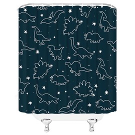Cute Dinosaur Shower Curtain Kids Funny Cartoon Wild Animals Stars Abstract Lines Textured Modern Creative Art for Boys Girls Polyester Curtains Bathroom Decor with Hooks 70wX70h Inch