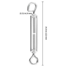 KEILEOHO Pack of 6 M5 Turnbuckles Stainless Steel, 122 mm Adjustable Turnbuckle Hook and Eyelets, Wire Tensioner Stainless Steel Rope Tensioner for Sail Attachment, Washing Line