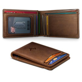 Men's Slim Full Grain Wallet Bill Holder-Magnetic Closure 10Cards