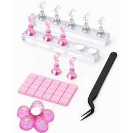 Nail Stand for Press On Nails – 2 Set Acrylic Nail Holders For Painting Nails, 10 Nail Stand, 60Pcs Adhesive Putty Clay, 1 Flower Shaped Base & Tweezer – Nail Art Practice Kit for Salon & Home