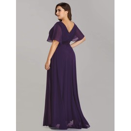 Ever-Pretty Women's Double V-Neck Chiffon Formal Dresses Plus Size Bridesmaid Dress Purple 18