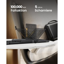 ProtoArc XKM01 Faltbare Tastatur und Maus | Full-Size Bluetooth Tastatur Klappbar mit Ziffernblock | 2.4G+Dual Bluetooth Klapptastatur QWERTZ-Layout Windows/Mac/Android - Schwarz