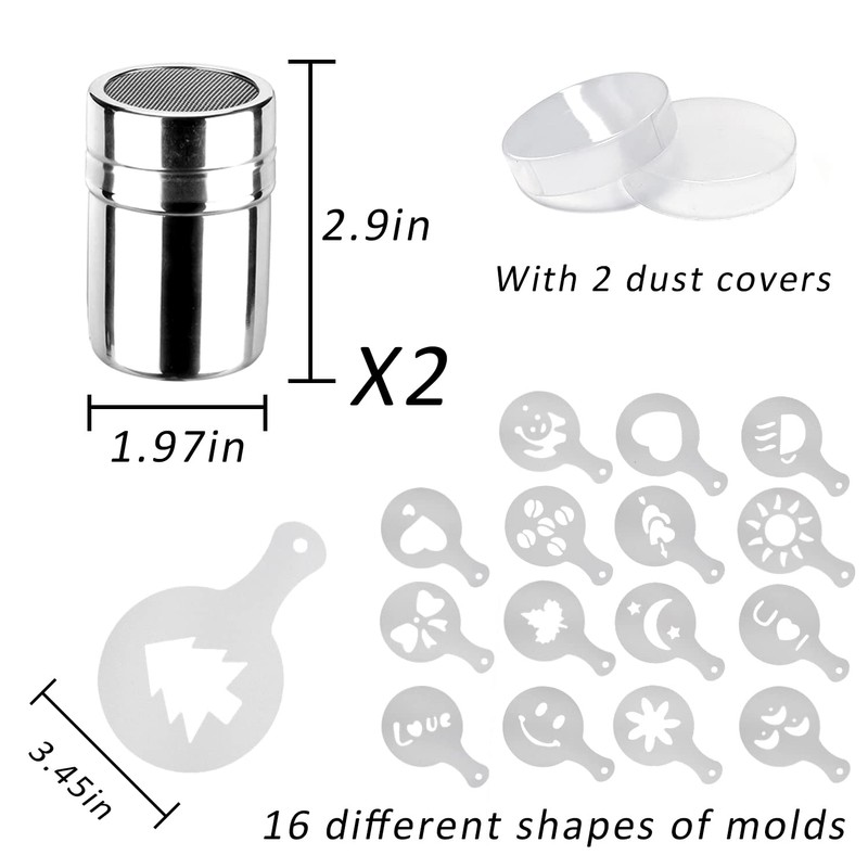 Mauts-inus 2 Pack Chocolate Shaker Powdered Sugar Shaker Duster 16
