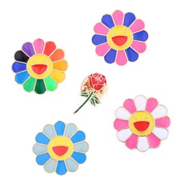 Belons Colourful Smiling Sunflower Rose Brooch Enamel Alloy Lapel Pin Safety Pin for Women Girls Pack of 5, Metal