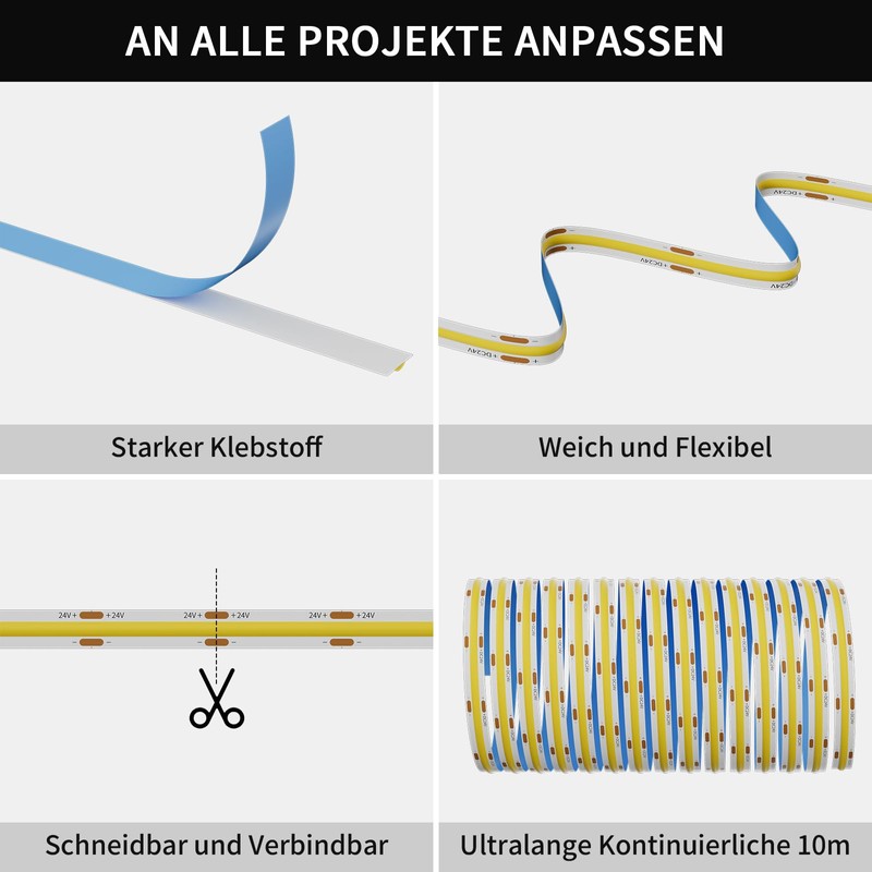 PAUTIX COB LED Strip Warm White 3000 K, 10 m