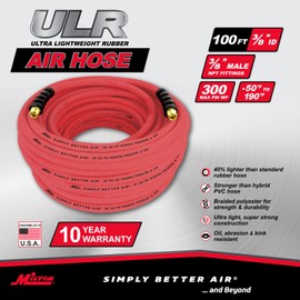 Milton ULR3810038: 3/8" X 100' Ultra Lightweight Rubber Hose (W/ 3/8" Npt Ends)