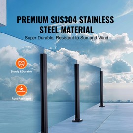 Happybuy Glass Clamp, 41.34" Height Railing Bracket for 0.39"-0.47" Tempered Glass, 304 Stainless Steel Mounting Clamp, Shelf Bracket for Balcony, Deck, Stair, Black