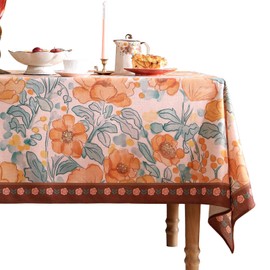 bilin gaier Vintage Linen Rectangle Tablecloth,Italian Floral Table Cloth,Soft and Wrinkle Resistan Tablecloths,Decor Table Cover for Kitchen,Dining,Tea Party,Home,Christmas,55"*71"