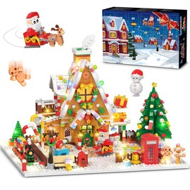 INSOON Advent Calendar 2025 Gingerbread House Mini Building Set with Lights, 24 Days Christmas Countdown Building Block Kit with Xmas Tree Train, Holiday Gift Toy for Adults Teens Girls Boys Ages 10+