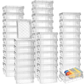 Suzile 50 Pcs Plastic Clear Crayon Box Stackable Crayon Organizer with Lid Clear Crayon Storage Containers Bulk for Office School Classroom Supplies Pen Pencil Art Crafts