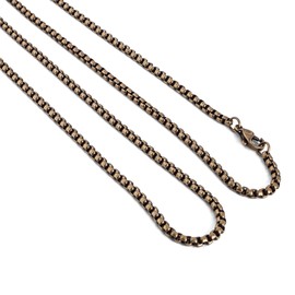 Akitsune Baca Necklace | 3 mm Wide | Chain Women Men Box Rolo Stainless Steel Carabiner Minimalist Men's Necklace, Stainless steel, brass