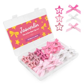 JASVERLIN 60pcs Star Hair Clips & Mini Bows Y2k Accessories Set, Cute Bowknot Goth Snap Clip Hair Barrettes, 2000s Small Satin Bows for Women Girls (Pink Mixed Color)