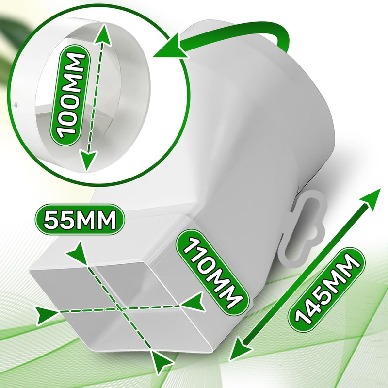 Ducting Adapter from Round Pipe Ø100 mm to Rectangular Pipe