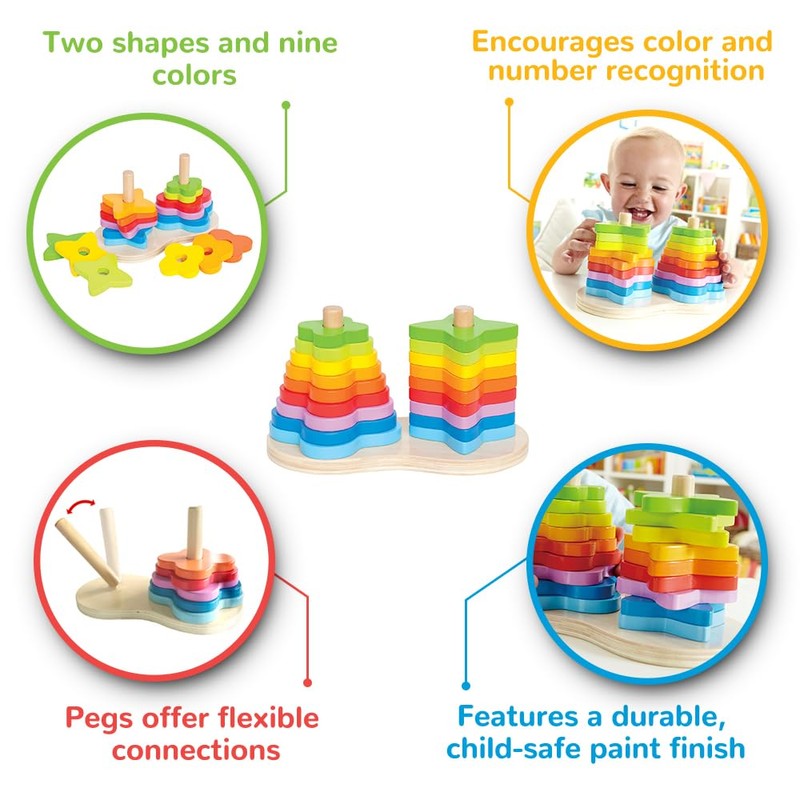 Hape Wooden Double Rainbow Stacker Set| Color Recognition Stacker &