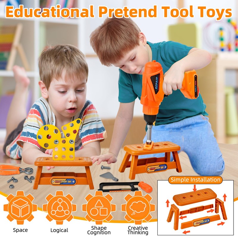 breibowski ‌Realistic Kids Drill Tool Set with 48PCS Tools &