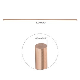 QUARKZMAN Pack of 5 Pure Copper Round Rod 5 mm / 0.2 Inch Diameter 300 mm / 12 Inch Length Solid Copper Rod Lathe Bar for DIY Metal Crafts Metalworking Hobbies