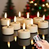 Eywamage Ivory Flameless Wax Tealights with Remote Batteries, Flickering Realistic