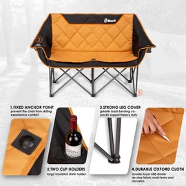 EMERIT Oversized Double Duo Camping Chair Folding Camping Loveseat 2 Person Camping Couch Heavy Duty Lawn Chairs for Outside with Padded Seats & Armrests-Support 650LBS