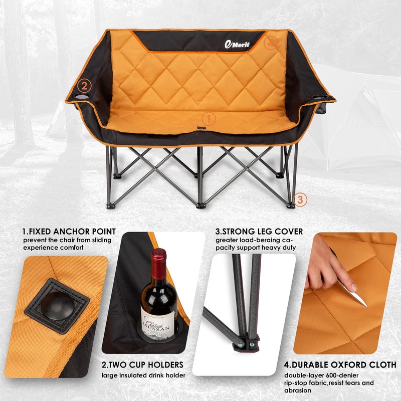 EMERIT Oversized Double Duo Camping Chair Folding Camping Loveseat 2