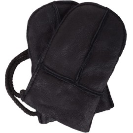 SNUGRUGS Baby Infant Winter Split Palm Genuine Sheepskin Mittens with Cord - Black Silky Nappalan