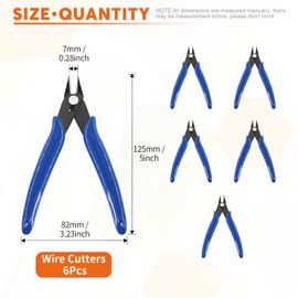 Rustark 6Pcs 5 Inch Micro Wire Flush Cutters, Precision Plastic Model Flush Cutter Side Cutting Pliers, Ultra Sharp Flush Nippers Tool For Electronics Industry/Jewelry Processing/Hobby Model Making
